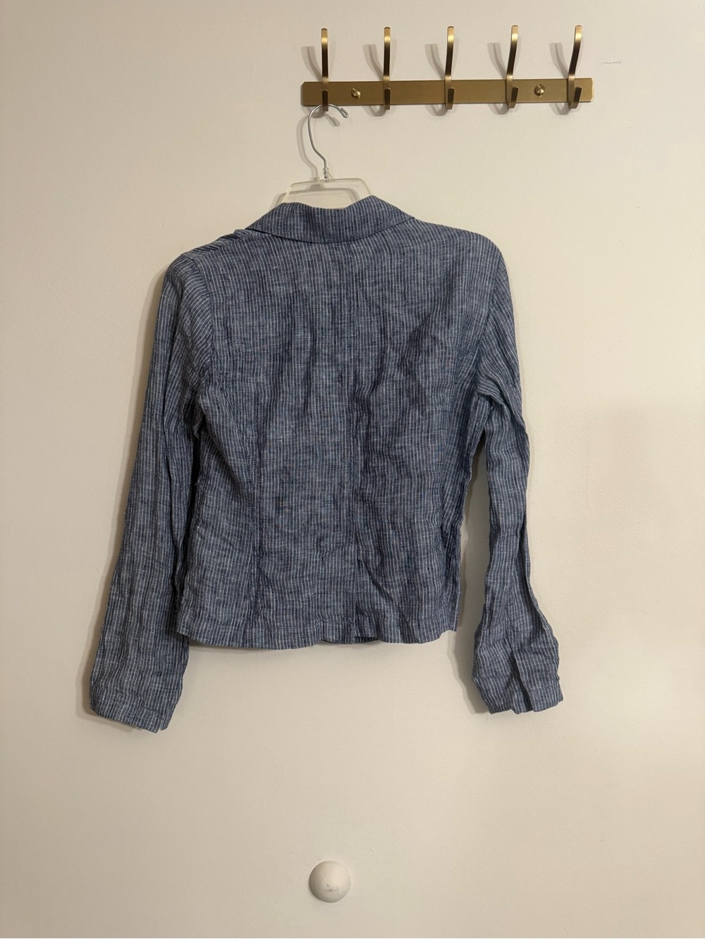 NEW Eileen Fisher Sz XS Denim Shaped Short Linen Striped Blazer Jacket NWT $198 - Picture 5 of 6